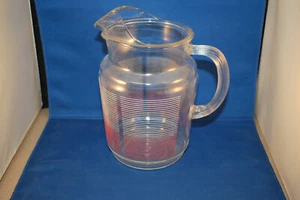 Anchor Hocking? Red White Stripe Glass Ice Lip Pitcher Mid Century 9" tall X 6" - Picture 1 of 3