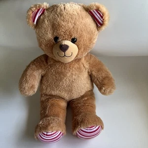 BAB Braunbär Zuckerstange rot & weiß gestreifte Füße Ohren BUILD A BEAR 15 Zoll Plüsch - Bild 1 von 9