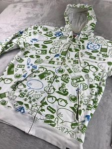 Vintage ES Footwear Hoodie Herren Large weiß durchgehender Reißverschluss Allover Grafik Skateboard - Bild 1 von 16