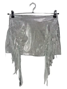 FASHION NOVA Gonna con frange Donna Gonna Taglia IT 38 argento effetto bagnato - Foto 1 di 5