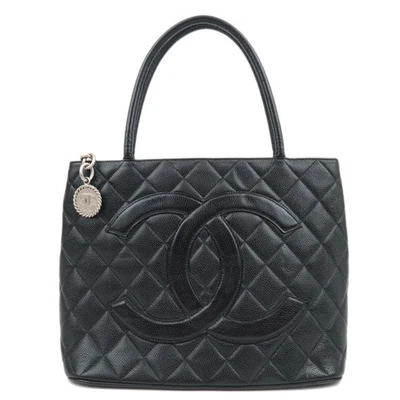 Auténtico bolso de mano Chanel Medallion piel de caviar negro plata HDW A01804 Foto 1 de 4