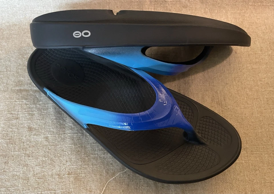 OOFOS 女式 OOlala 奢华恢复矫正鞋底凉鞋亚特兰蒂斯蓝色 11 码 — 第 1/4 张图片