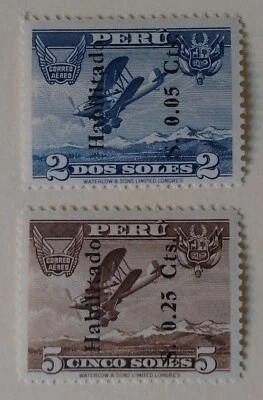 Estampillas de correo aéreo de Perú, 1936, sc#C14-15, como nuevas, VLH, OG, juego completo Foto 1 de 2