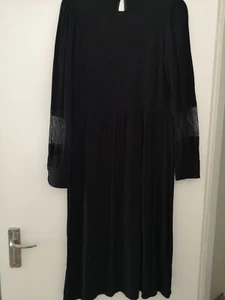 Zara Black Dress with lace sleeves detail midi size M medium lightweight fabric - Picture 1 of 12