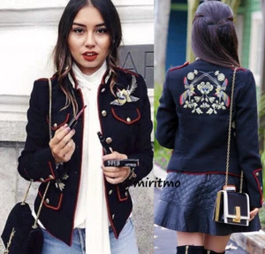 A300 ZARA BLACK JACKET MILITARY BUTTONS EMBROIDERED BLAZER COAT SMALL - S - Picture 1 of 20