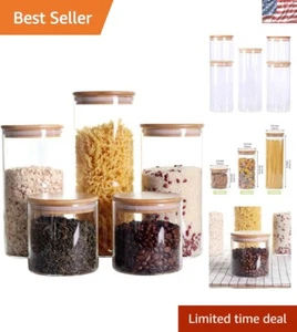 Elegant Clear Glass Canisters Set with Bamboo Lids - Versatile Kitchen Solution - Picture 1 of 8