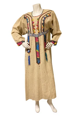 Vestido maxi vintage anos 70 Kurta ÍNDIA algodão étnico boho hippie festival exclusivo M - Imagem 1 de 4