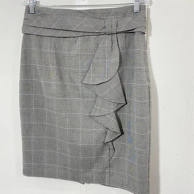 NOVA Saia Lápis Worthington Glen Xadrez 12 Branco Preto Cinza Babado Comprimento do Joelho - Imagem 1 de 4