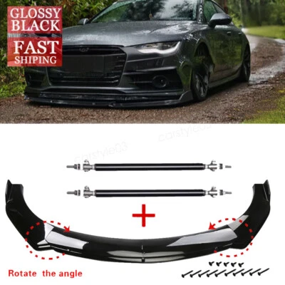 For Audi A4 A5 A6 A7 B7 B8 Black Front Bumper Lip Body Kit Spoiler+Strut Rods Foto 1 de 4