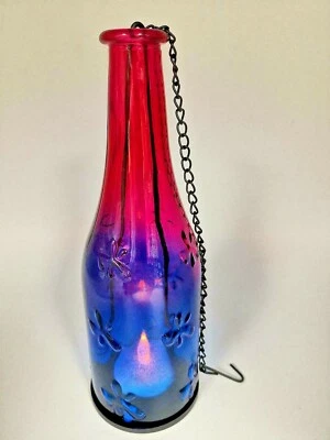 Colorful Bottle Tall Glass Candle Holders with Chain Hanging Wire 9" H x 3 "W US - Image 1 of 4