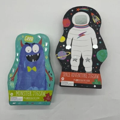 Set of 2 Floss & Rock 20 Jigsaw Piece Puzzles Space Adventure & Monster EUC - Image 1 of 4