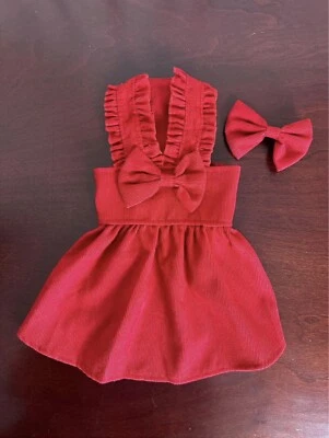 (NUEVO) Vestido Falda Lazos de Pana Roja Pequeño Perro Mascota, Lazo para Pelo Foto 1 de 4