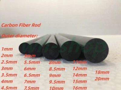 Carbon Fiber Rod 1mm 2mm 4mm 5mm 6mm 8mm 9mm 10mm 14mm 15mm 16mm 18mm 20mmx500mm - Image 1 of 4
