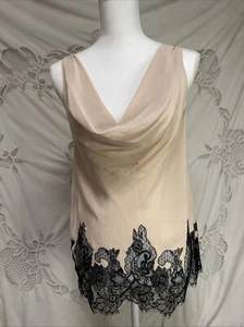 ALICE + OLIVIA Silk Creme black lace Cowl Neck tank sleeveless Top Sz M S - Picture 1 of 5