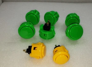 Japan Sanwa Buttons of 8 OBSF-30-G-6 + OBSF-24-Y-2 Video Game Arcade parts - Picture 1 of 2