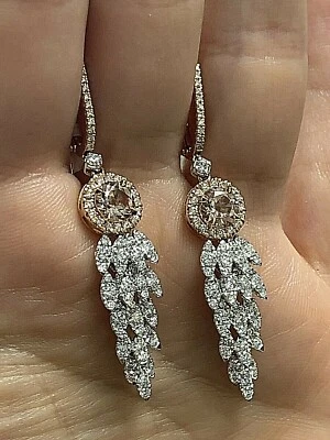 Doves 18K Two Tone Gold Morganite Diamond Hanging Earrings - Image 1 of 4