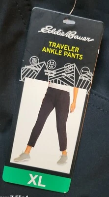 Pantalones al tobillo Eddie Bauer para mujer XL negros elásticos de viajero UPF 50+ nuevos Foto 1 de 3