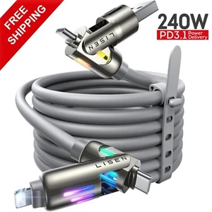 4in1 USB Type-C Cable 6ft Data Cord Fast Charging Cable 240W For iPhone Samsung - Picture 1 of 8