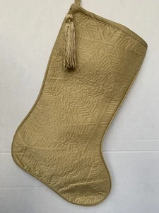 Gold Christmas Stocking In Polyester Quilted Fabric Lined Matching Tassel Hanger - Picture 1 of 2