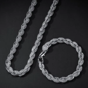 24inch Hip Hop Silver Gold Plated Rope Chain Necklace Bracelet Set for Men Women - Picture 1 of 15