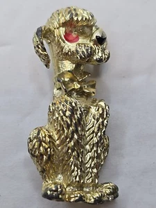 Vintage Poodle Brooch Textured Gold Tone Dog With Bowtie Read Description - Picture 1 of 6