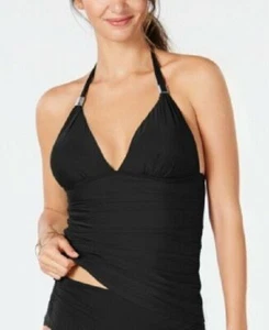 Calvin Klein Liquid-Shirred Halter Tankini Top Black XL XLarge NWT - Picture 1 of 1