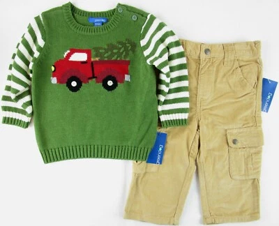 NWT Greendog Boy's Holiday Truck with Tree Sweater & Cargo Pants Outfit, 18M - Image 1 of 4