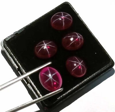 5 PIECES WHOLESALE PRICE BURMA STAR RED RUBY CERTIFIED 4-5 CT EACH OVAL GEMSTONE - Image 1 of 4