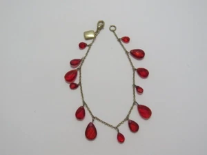 Chaps Gold Tone Bracelet Faux Ruby Dangle Drop Dainty Rope Chain - Picture 1 of 6