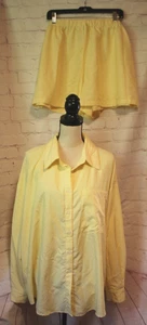 Shein Curve Women's Yellow & White Striped Long Sleeve Shirt & Short Set Sz 3XL - Picture 1 of 3