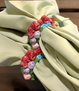 SPRING/EASTER Napkin Rings Set Of 4 Vintage 1999 Ceramic Floral Napkin Holders - Picture 1 of 11