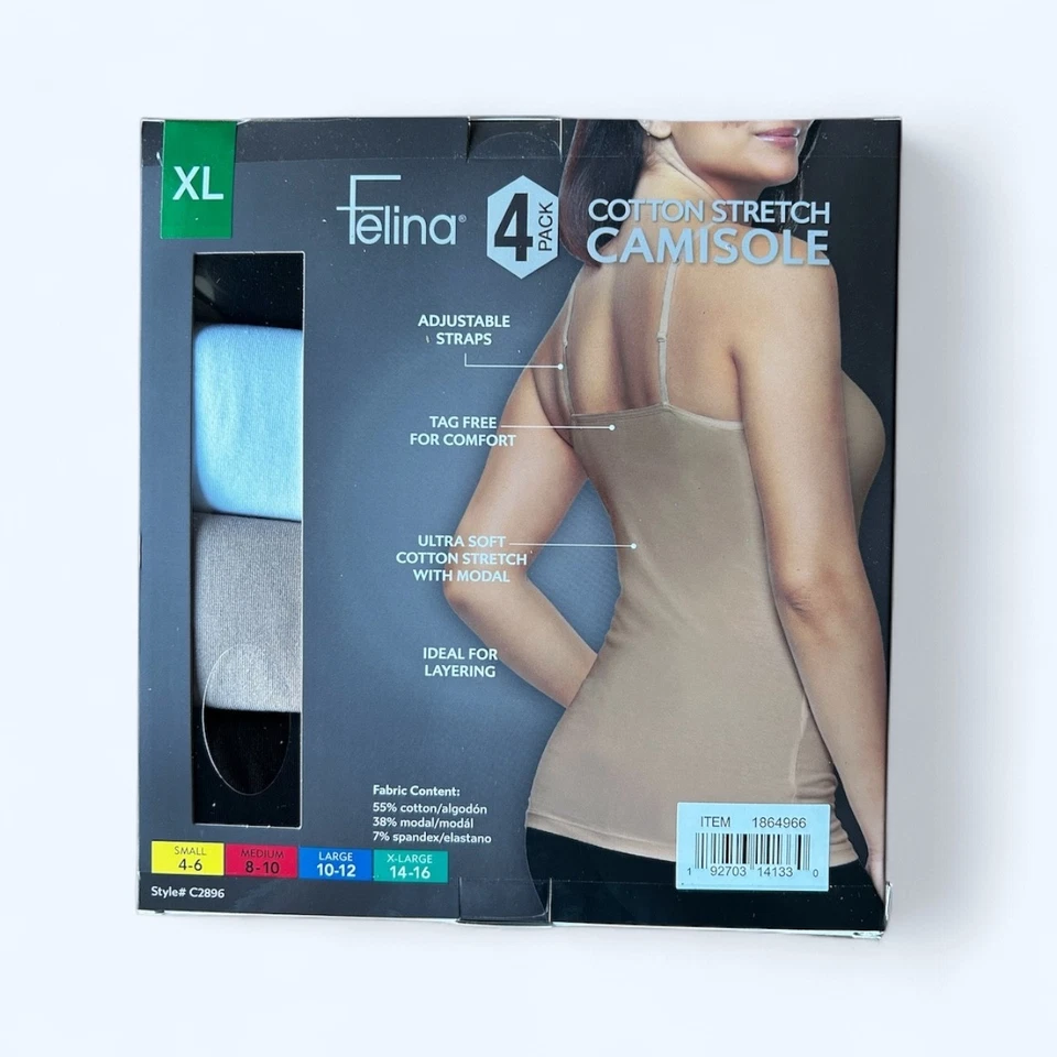 Felina Women's Camisole 4-pack Cotton Stretch Size XL - Image 1 of 4
