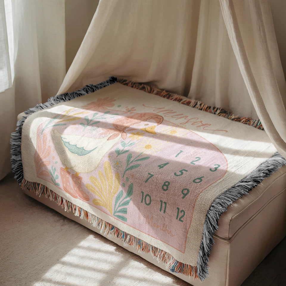 Персонализированное детское одеяло с гусем веха цветок сплетенный ежемесячный декор для детской комнаты - Изображение 1 из 4