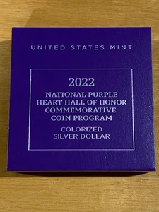 2022 W $1 Silver Proof Purple Heart Hall of Honor Colorized Commemorative Dollar - Picture 1 of 1