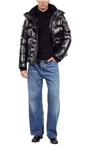 THE KOOPLES HOODED DOWN PUFFER JACKET COAT BLACK LEATHER ELBOW  MEN’S S NWT $975 - Picture 1 of 24