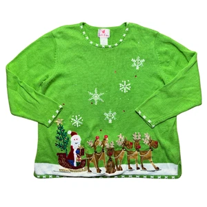 Quacker Factory Vintage Weihnachtspullover 2x bestickt LED beleuchtet Santa Xmas - Bild 1 von 7