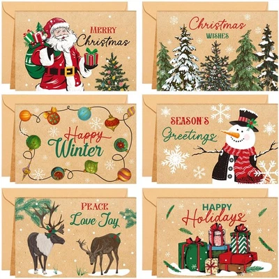 240 Set Christmas Cards Rustic Kraft Christmas Greeting Cards Bulk with Envel... - Image 1 of 4