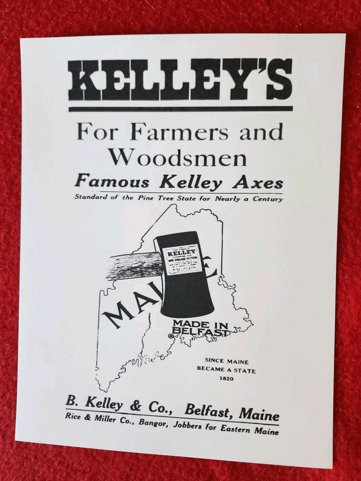 Hacha Kelly Publicidad Belfast Maine Kellys Hacha Herramienta Publicidad  Foto 1 de 1