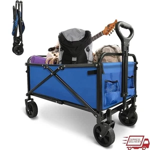 Folding Wagon W/ Adjustable Handle Easy Storage Heavy Duty Cart Outdoors New - Picture 1 of 8