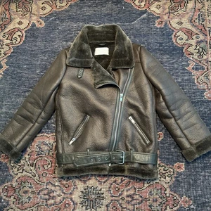 ZARA brown Faux Fur Aviator Womens Biker Style Jacket - Size S / 10 - Picture 1 of 4