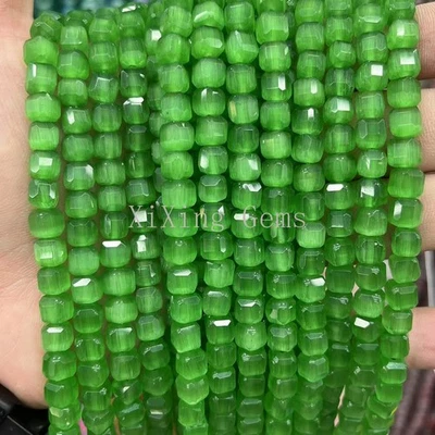 6mm High Quality Faceted Green Cat's Eye Opal Square Cube Beads for Jewelry DIY - Image 1 of 3