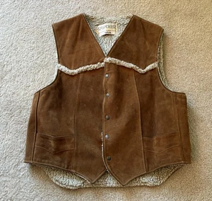 Vintage Schott Rancher Vest Mens Large Brown Suede Sherpa Lined Western 70s - Picture 1 of 12