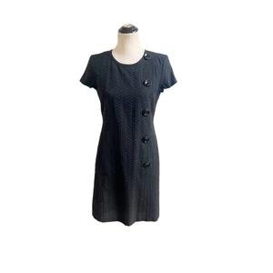 Ann Taylor Textured Black Knee Length Career Dress Big Button Size 4 - Picture 1 of 11