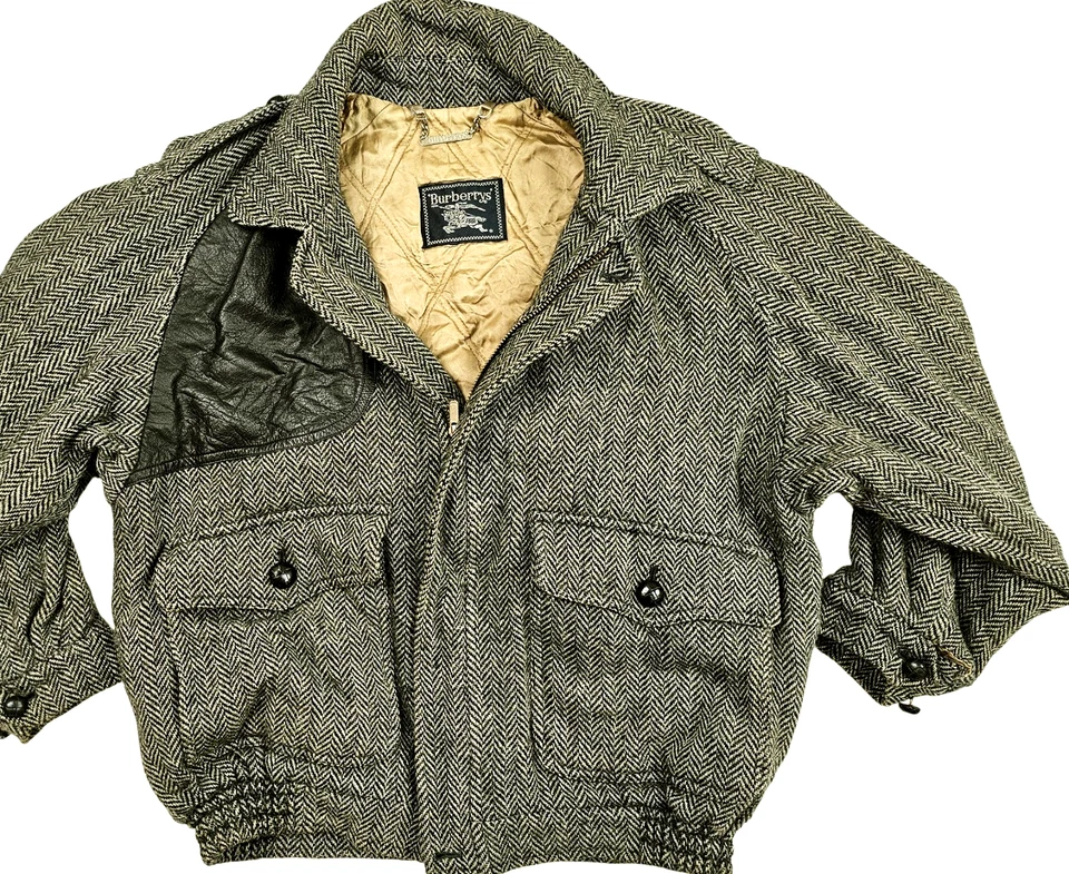 *HOT VTG UNISEX BURBERRYS @ SPORTS BOMBER LEATHER PATCH JP BROWN WOOL Jacket XS - Image 1 of 4