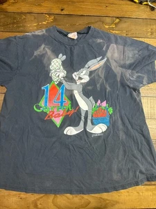 VTG Bugs Bunny Shirt Men's XL Black 14 Carrot Baby! 1994 Bleached - Picture 1 of 7