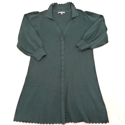Oliver Bonas Cardigan Dress UK 12  Women’s Green Scallop Edge Button  Long Knit - Image 1 of 4