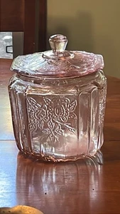 Anchor Hocking Mayfair Open Rose Pink Depression Glas Keksdose mit Deckel 1930er - Bild 1 von 11