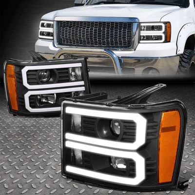 [DUAL 3D LED DRL]PARA 07-14 SIERRA 1500 2500 3500 FARO PROYECTOR NEGRO/ÁMBAR Foto 1 de 4