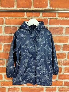 GIRLS COAT AGE H&M NAVY BLUE UNICORN PRINT WATERPROOF RAIN MAC JACKET HOOD 116CM - Picture 1 of 3