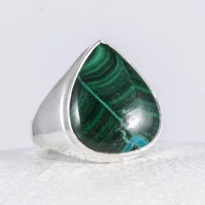 Zauberhaft schöner Silber Ring, Siegel, Malachit, Dunkelgrün, Tropfen, 58 - Bild 1 von 4